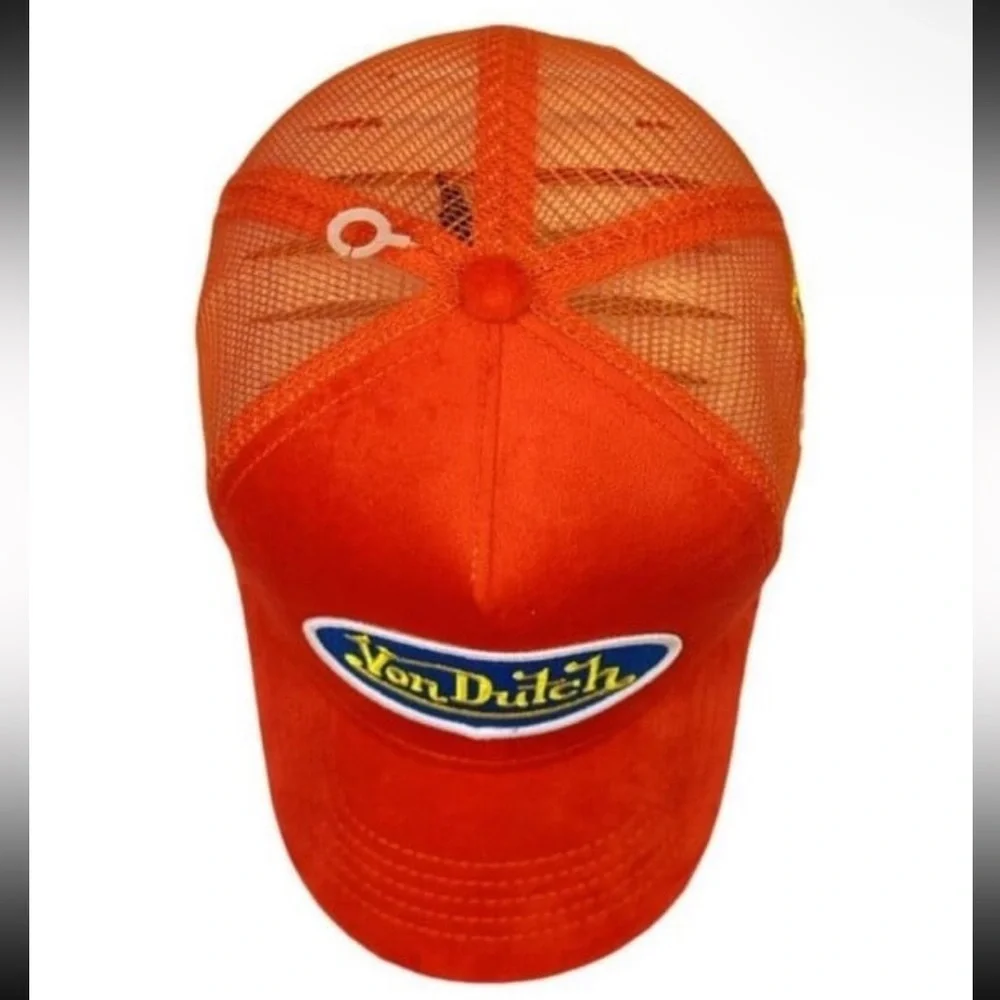 Von Dutch Hollywood Patch Orange VELVET Trucker Hat| Adjustable/Snapback|NEW/NWT